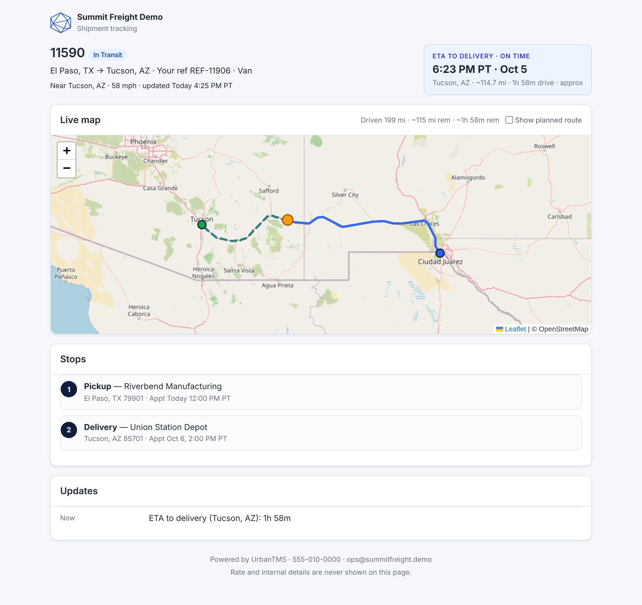 Customer tracking page
